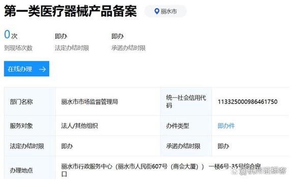 丽水市第一类医疗器械产品备案办理时间,流程和要求